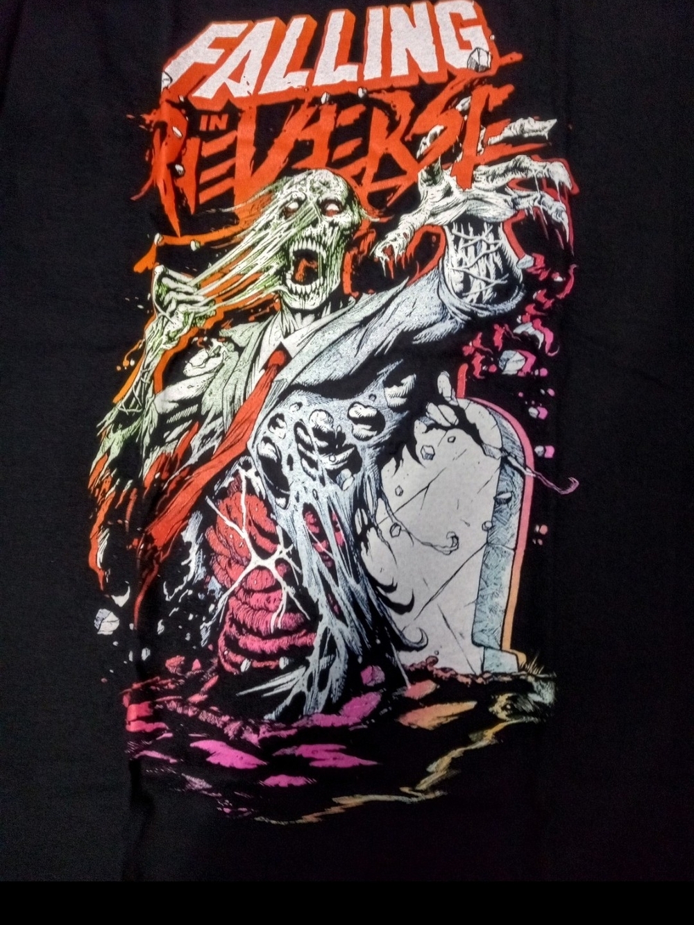 Black Graphic Band Tee with Neon Print
